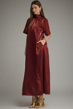 Load image into Gallery viewer, NEWEST ARRIVAL Burgundy Satin Shimmer Tie Back Maxi Dress
