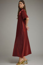 Load image into Gallery viewer, NEWEST ARRIVAL Burgundy Satin Shimmer Tie Back Maxi Dress
