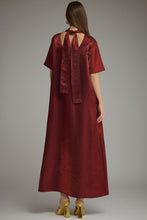 Load image into Gallery viewer, NEWEST ARRIVAL Burgundy Satin Shimmer Tie Back Maxi Dress
