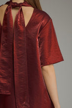 Load image into Gallery viewer, NEWEST ARRIVAL Burgundy Satin Shimmer Tie Back Maxi Dress
