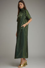 Load image into Gallery viewer, NEWEST ARRIVAL Pine Green Satin Tie Back Midi Dress
