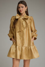 Load image into Gallery viewer, NEWEST ARRIVAL Gold Shimmer Large Front Bow Dress
