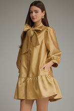 Load image into Gallery viewer, NEWEST ARRIVAL Gold Shimmer Large Front Bow Dress
