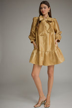 Load image into Gallery viewer, NEWEST ARRIVAL Gold Shimmer Large Front Bow Dress
