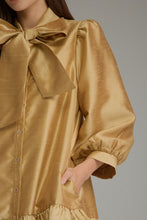 Load image into Gallery viewer, NEWEST ARRIVAL Gold Shimmer Large Front Bow Dress
