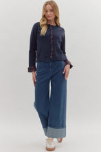 Load image into Gallery viewer, NEWEST ARRIVAL Navy Christmas Plaid Trim Cardigan
