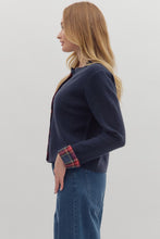 Load image into Gallery viewer, NEWEST ARRIVAL Navy Christmas Plaid Trim Cardigan
