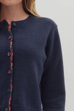 Load image into Gallery viewer, NEWEST ARRIVAL Navy Christmas Plaid Trim Cardigan
