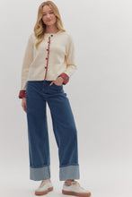 Load image into Gallery viewer, NEWEST ARRIVAL Cream Christmas Plaid Trim Cardigan
