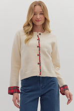 Load image into Gallery viewer, NEWEST ARRIVAL Cream Christmas Plaid Trim Cardigan
