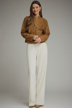 Load image into Gallery viewer, NEWEST ARRIVAL Camel Brown Scarf Neck Suede Jacket
