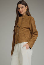 Load image into Gallery viewer, NEWEST ARRIVAL Camel Brown Scarf Neck Suede Jacket
