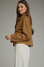 Load image into Gallery viewer, NEWEST ARRIVAL Camel Brown Scarf Neck Suede Jacket
