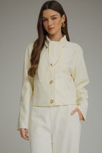 Load image into Gallery viewer, NEWEST ARRIVAL Off White Scarf Neck Suede Jacket

