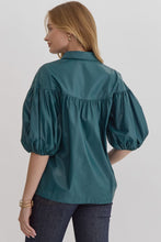 Load image into Gallery viewer, NEWEST ARRIVAL Teal Pleather Snap Button Blouse
