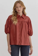 Load image into Gallery viewer, NEWEST ARRIVAL Rust Pleather Snap Button Blouse

