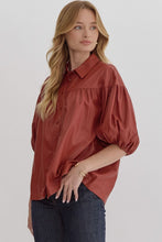 Load image into Gallery viewer, NEWEST ARRIVAL Rust Pleather Snap Button Blouse
