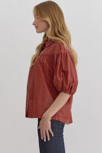 Load image into Gallery viewer, NEWEST ARRIVAL Rust Pleather Snap Button Blouse
