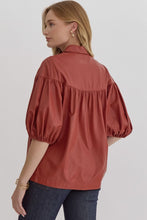 Load image into Gallery viewer, NEWEST ARRIVAL Rust Pleather Snap Button Blouse
