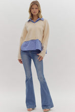 Load image into Gallery viewer, NEWEST ARRIVAL Ivory/Blue Contrast Sweater Top
