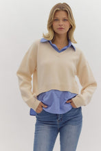 Load image into Gallery viewer, NEWEST ARRIVAL Ivory/Blue Contrast Sweater Top
