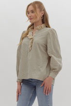 Load image into Gallery viewer, NEWEST ARRIVAL Green/Ivory Ruffle Lace Trim Blouse
