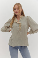 Load image into Gallery viewer, NEWEST ARRIVAL Green/Ivory Ruffle Lace Trim Blouse
