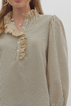 Load image into Gallery viewer, NEWEST ARRIVAL Green/Ivory Ruffle Lace Trim Blouse
