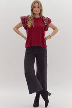 Load image into Gallery viewer, LAST ONE Red Plaid Pearl Sleeve Blouse
