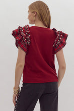 Load image into Gallery viewer, LAST ONE Red Plaid Pearl Sleeve Blouse
