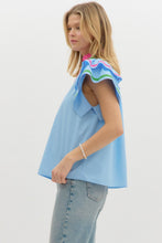 Load image into Gallery viewer, LAST ONE Blue Flutter Sleeve Poplin Blouse
