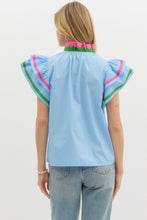 Load image into Gallery viewer, LAST ONE Blue Flutter Sleeve Poplin Blouse
