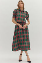 Load image into Gallery viewer, NEWEST ARRIVAL LAST ONE Green Christmas Plaid Midi Skirt Set
