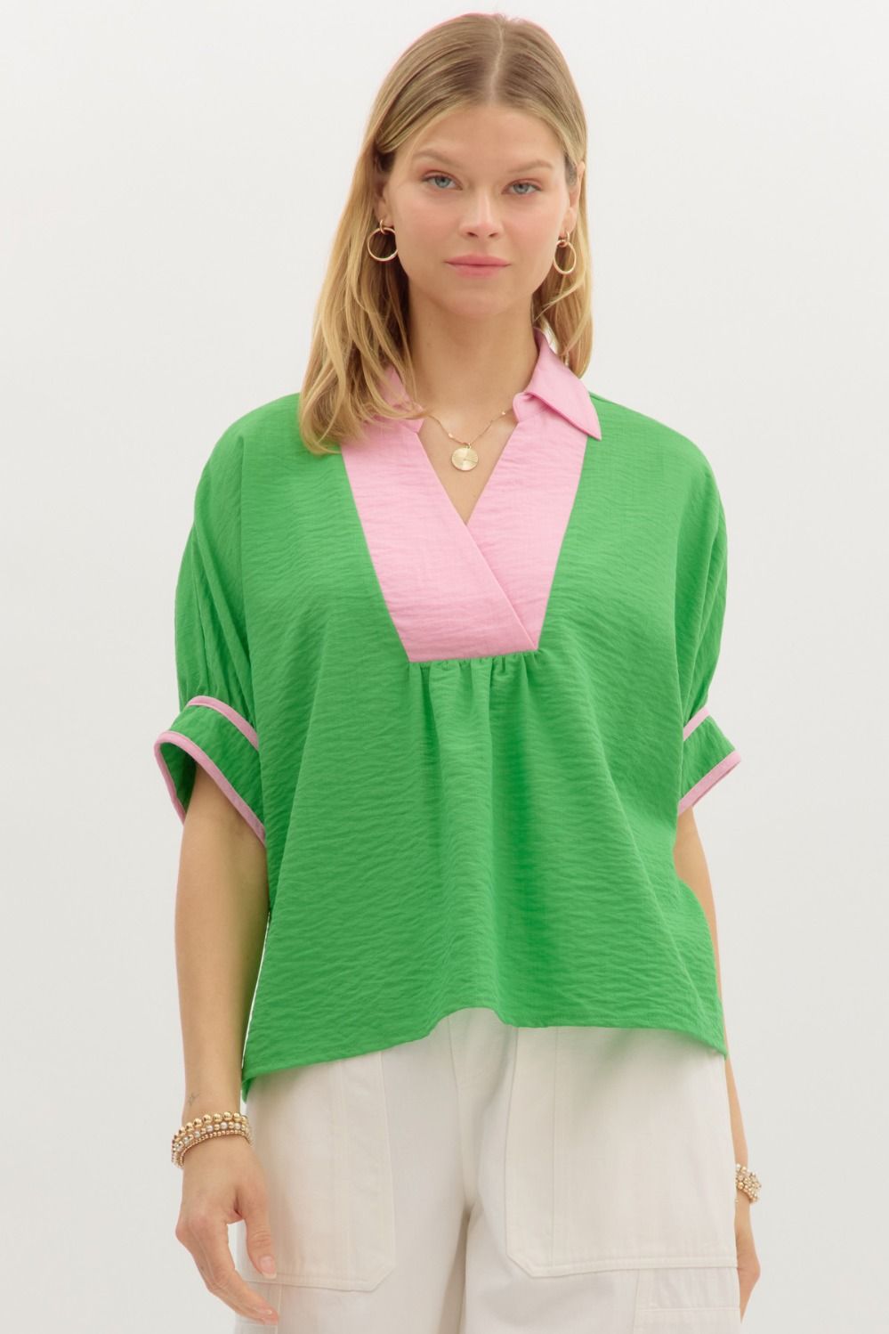 FINAL SALE Green Dolman Sleeve Blouse
