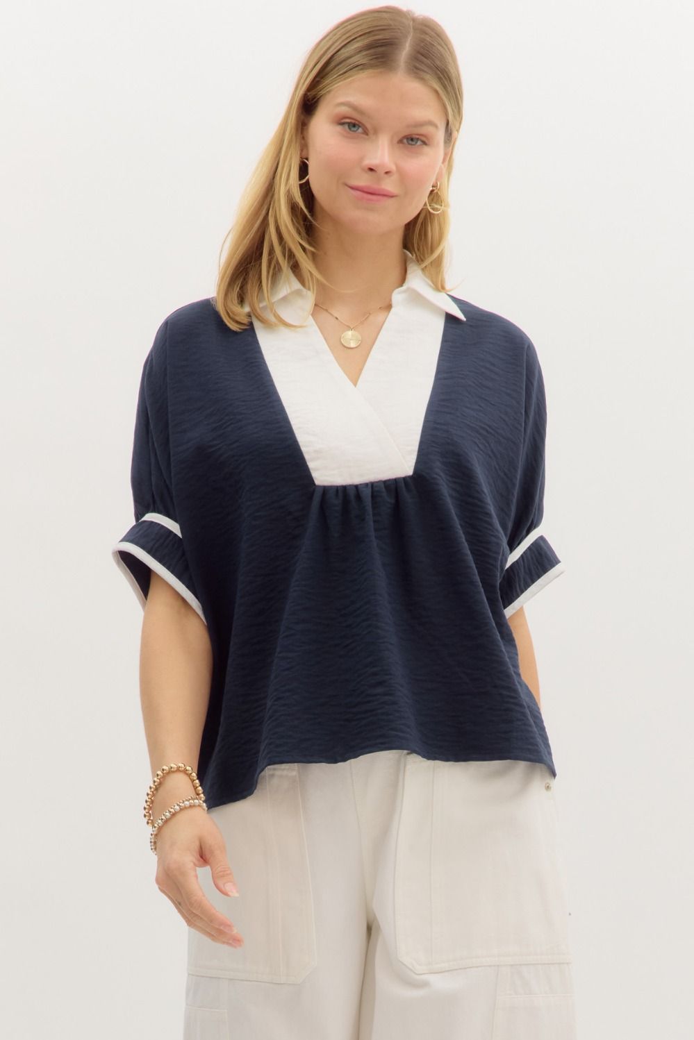 NEWEST ARRIVAL Navy Dolman Sleeve Blouse