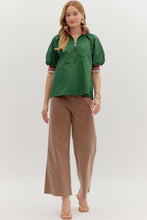 Load image into Gallery viewer, NEWEST ARRIVAL Green Quarter Zip Color Block Trim Poplin Top
