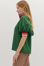 Load image into Gallery viewer, NEWEST ARRIVAL Green Quarter Zip Color Block Trim Poplin Top

