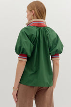 Load image into Gallery viewer, NEWEST ARRIVAL Green Quarter Zip Color Block Trim Poplin Top

