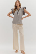 Load image into Gallery viewer, NEWEST ARRIVAL Black, Brown or Green Pine Stripe Flutter Sleeve Top
