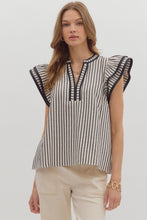 Load image into Gallery viewer, NEWEST ARRIVAL Black, Brown or Green Pine Stripe Flutter Sleeve Top
