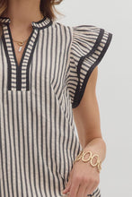 Load image into Gallery viewer, NEWEST ARRIVAL Black, Brown or Green Pine Stripe Flutter Sleeve Top
