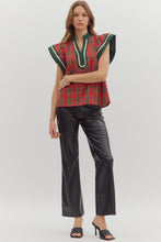 Load image into Gallery viewer, NEWEST ARRIVAL LAST ONE Christmas Plaid Flutter Sleeve Blouse
