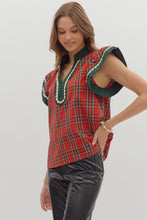 Load image into Gallery viewer, NEWEST ARRIVAL LAST ONE Christmas Plaid Flutter Sleeve Blouse
