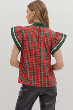 Load image into Gallery viewer, NEWEST ARRIVAL LAST ONE Christmas Plaid Flutter Sleeve Blouse
