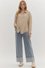 Load image into Gallery viewer, NEWEST ARRIVAL Brown Striped Button Down Long Sleeve
