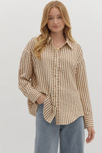 Load image into Gallery viewer, NEWEST ARRIVAL Brown Striped Button Down Long Sleeve
