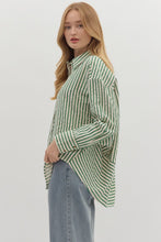 Load image into Gallery viewer, NEWEST ARRIVAL Green Striped Button Down Long Sleeve
