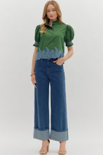 Load image into Gallery viewer, NEWEST ARRIVAL  Green/Blue Embroidered Puff Sleeve Blouse
