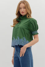 Load image into Gallery viewer, NEWEST ARRIVAL  Green/Blue Embroidered Puff Sleeve Blouse
