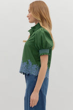 Load image into Gallery viewer, NEWEST ARRIVAL  Green/Blue Embroidered Puff Sleeve Blouse
